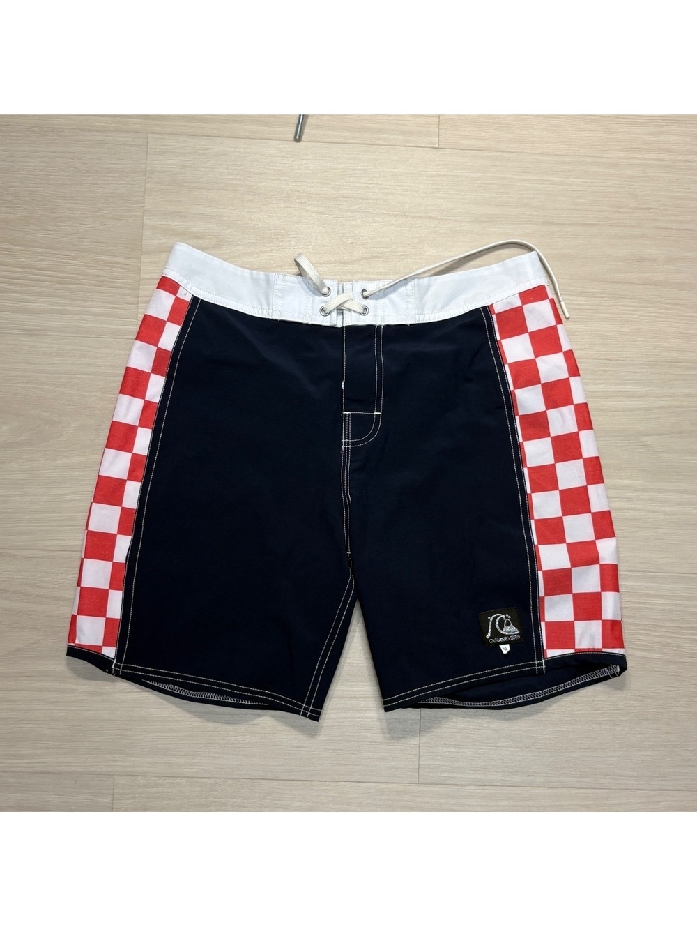 Vintage preppy summer skater blue swim shorts and red checked